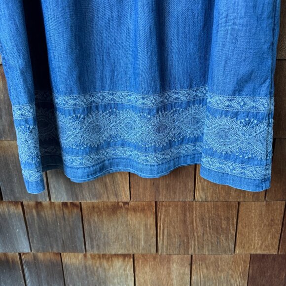 J Jill Denim Blue Boho Embroidered Dress Shift 3/4 Sleeve V-Neck - Petite Large - Picture 13 of 13